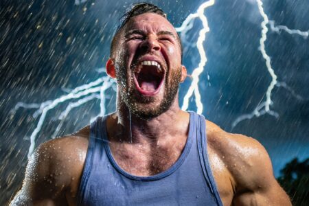An athlete in addiction recovery exercising during a lightning storm